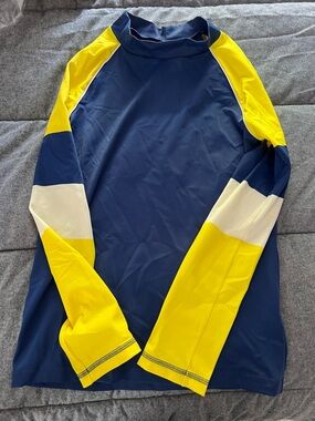 Boden Navy and Yellow Colorblock Long-Sleeve Swim Top